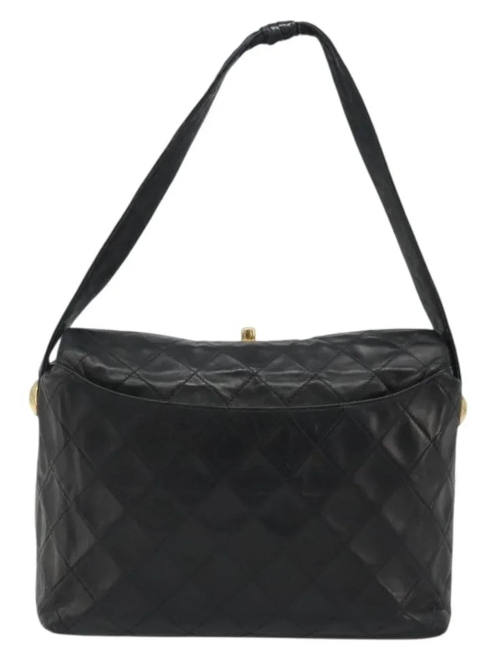 CHANEL Matelasse Chain Shoulder Bag Leather Black Gold CC Auth 188720